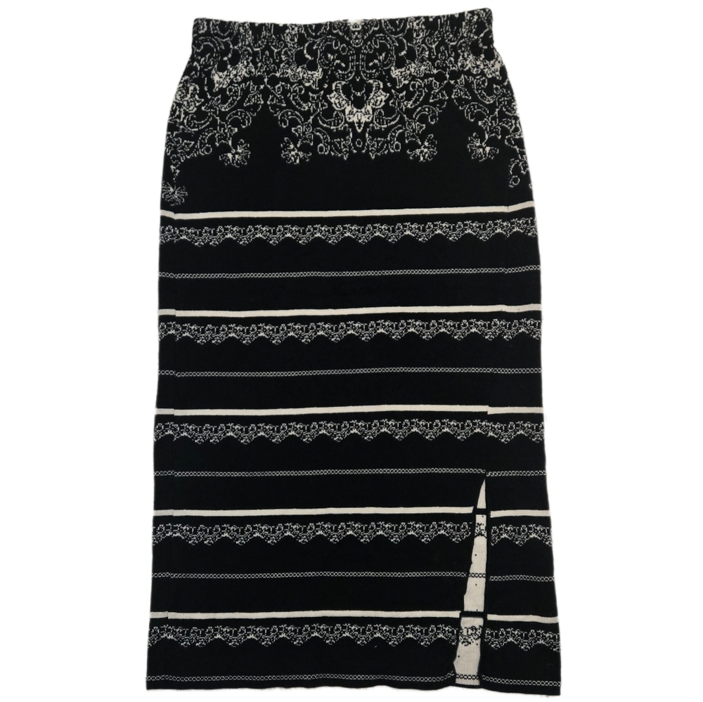 Free People Midi Skirt Black White Knit Side Slit Small